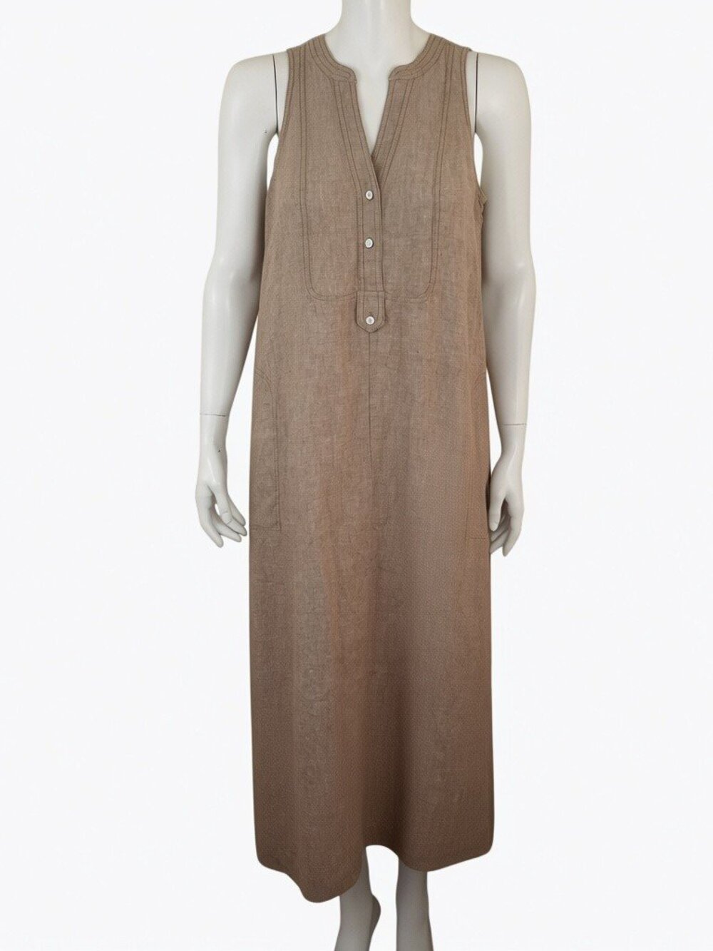 J Jill Love Linen Light Brown Sleeveless Maxi Dress Womens M